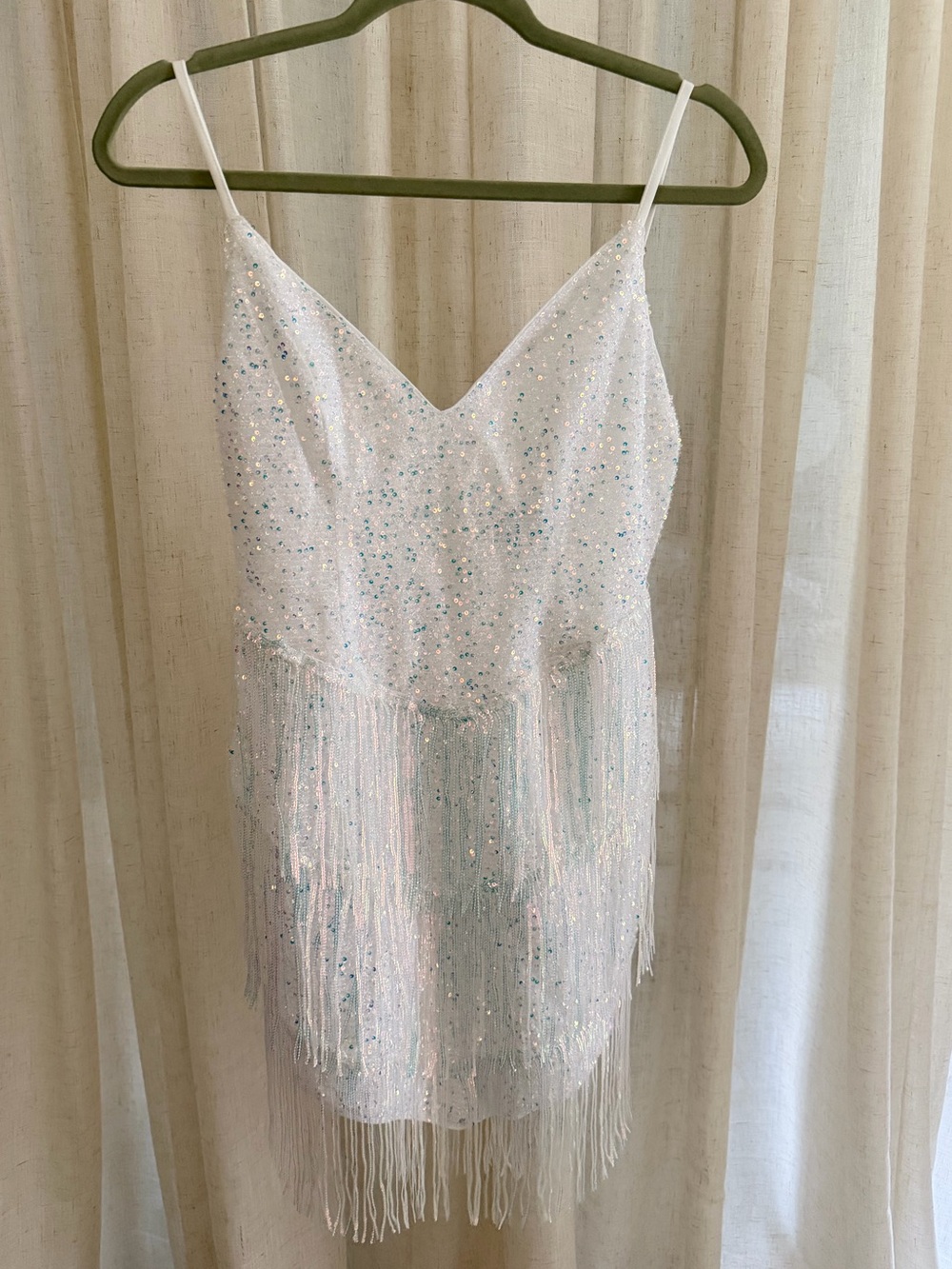 Sequin Fringe Mini Dress - White